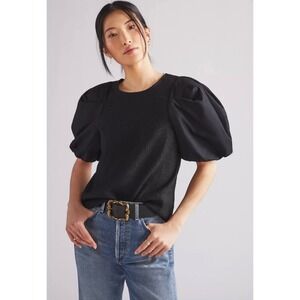 $98 BY ANTHROPOLOGIE Black Mixed Media Puff Sleeve Blouse Top  M
